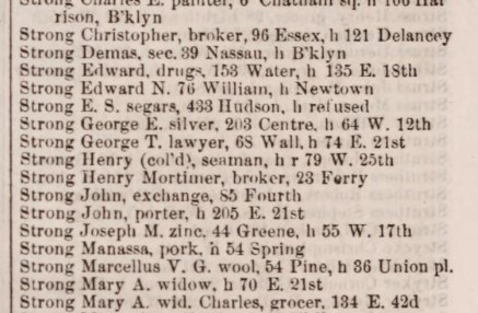 StrongsNewYork's tweet photo. There were no phone books in Mr. Strong's day (and no phones) but there was Trow's New York City Directory. https://t.co/eD8aAY8IgO