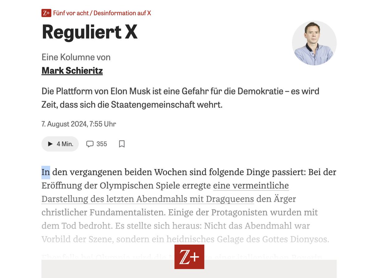 FPerrefort's tweet photo. Mich überrascht immer wieder, wie unterlegen die andere Seite ist, wie verschwommen ihr Denken, wie unklar ihr die eigenen Begriffe sind. Eine Aufforderung zur Zensur sollte man mit einem Fakt beginnen, der unmissverständlich für sich selbst spricht. @zeitonline beginnt stattdessen mit einer möglichen Fehl-INTERPRETATION einer „künstlerischen“ Szene durch die Allgemeinheit, die FAKTISCH vorhandener optischer Uneindeutigkeit geschuldet war. 

Diese Leute verstehen den Unterschied nicht zwischen der Aussage: „Der Tisch ist rot“, wenn er offensichtlich blau IST, und der Aussage: „Die Impfung ist sicher/nicht sicher“, wo man so oder so argumentieren kann. Sie unterscheiden nicht zwischen Tatsachenbehauptungen und Beurteilungen. Für sie sind gedanklich-vermittelte Schlussfolgerungen dasselbe wie sinnlich-unmittelbare Fakten. Sie machen sich über so etwas nicht einmal Gedanken, bevor sie die härtesten Forderungen erheben.

Diese Menschen haben deshalb nicht den leisesten Schimmer davon, was die historisch opferreich erkämpfte Meinungsfreiheit verlangt. Sie sind so simpel gestrickt, wie sie autoritär sind: Für sie ist Information, was ihnen politisch nutzt, und Desinformation, was der Gegner behauptet. Das ist der Stoff, aus dem Despotien sind.