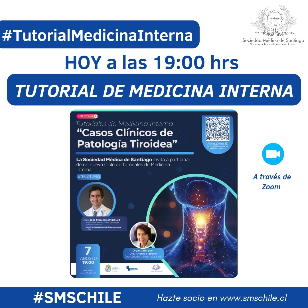 sms_chile's tweet image. ¡No te pierdas nuestro tutorial gratuito de medicina interna! 📚🩺 Hoy a las 19:00 hrs a través de Zoom, exploraremos casos clínicos de patología tiroidea : us02web.zoom.us/webinar/regist…
#MedicinaInterna #PatologiaTiroidea #TutorialGratis #SociedadMedicaDeSantiago #EducacionMedica