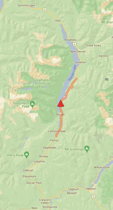 DriveBC's tweet photo. ⛔️REMINDER - #BCHwy6 is CLOSED in both directions between Red Mountain Rd and Popou Rd due to a wildfire. Local detours in place. Drive with caution in the area and expect major delays. #SilvertonBC #NewDenver #Slocan
ℹ️ For more info:
https://t.co/WQLZrCd1Cn https://t.co/ZZhfOO359w