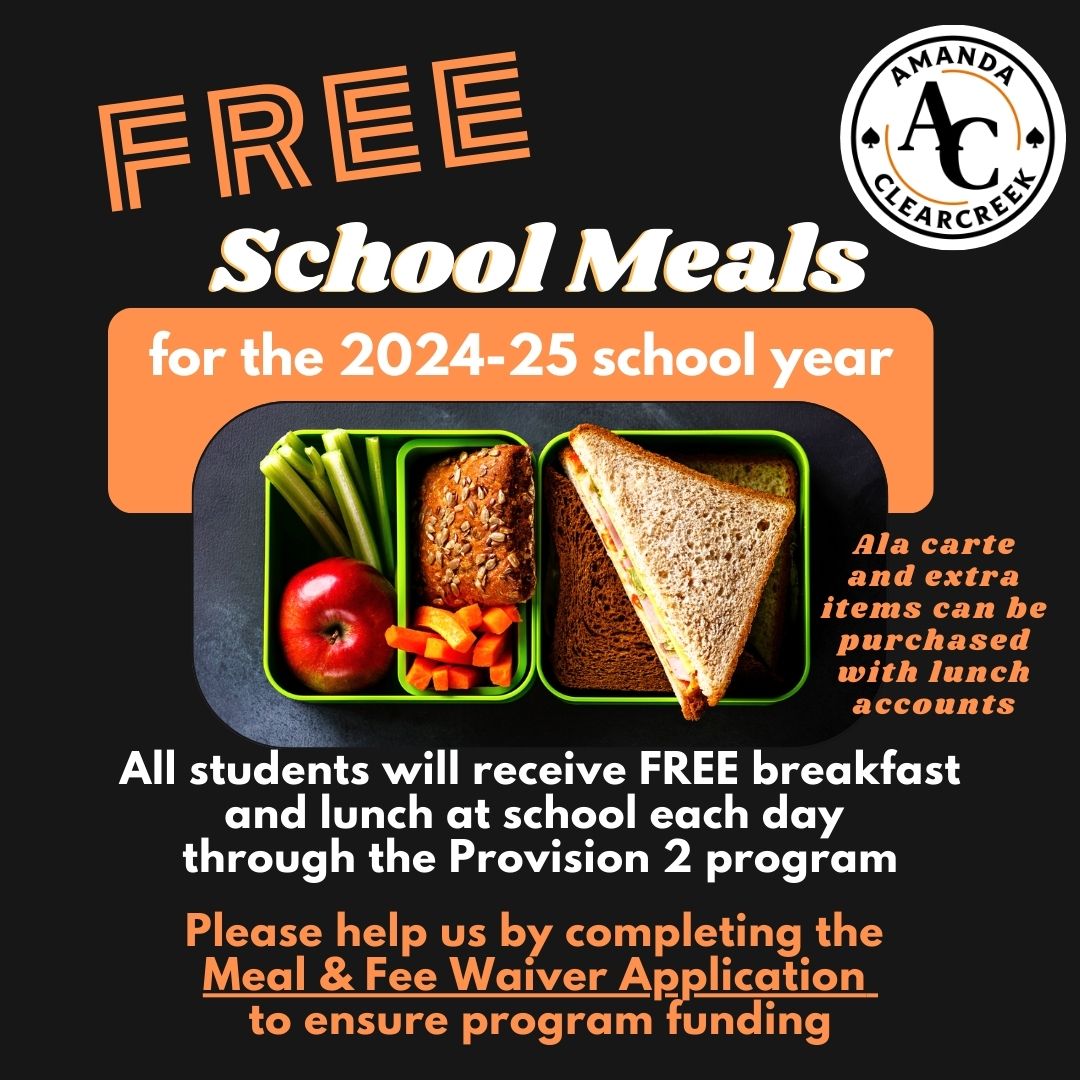 amandaacesk12's tweet photo. ANNOUNCEMENT!  All Amanda-Clearcreek students will receive FREE breakfast and lunch at school each day for the 2024-25 school year.  Our district is able to offer free meals through a special alternative, called Provision 2.  This program...
https://t.co/Tl4Wu4itMe https://t.co/unYjCSfurd