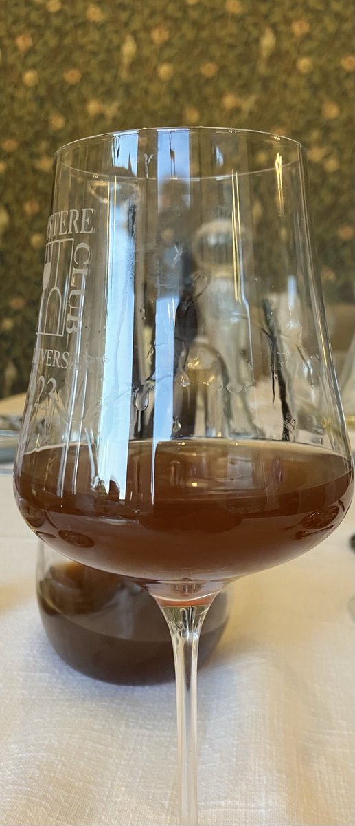 GBroglia 1966 Barolo showing its age. Served with truffle risotto and poussin and port reduction. Very limited nose of pomegranate and rendered bacon. Sweet palate but no fruit. Very faded. 2010 Guido Porto Barolo made up for this.