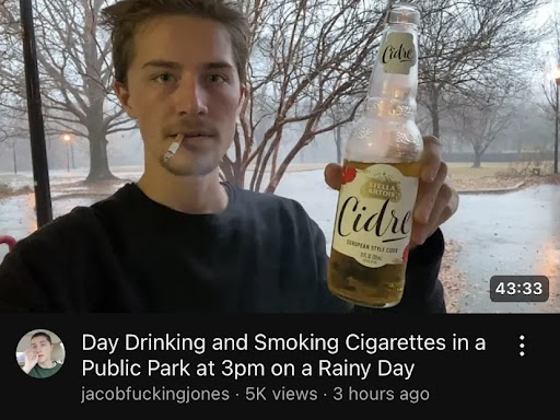 Day Drinking and Smoking Cigarettes in a Public Park at 3pm on a Rainy Day