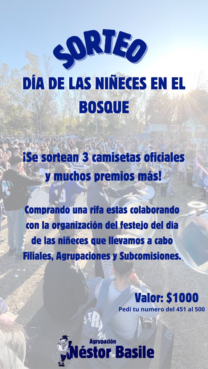 ¡SORTEO!🥳

Junto a Fililes, agrupaciones y Subcomisiones estamos organizando el día de las niñeces 

¡Súmate! Comprando una rifa colaboras con la organización, para que cada Triperito y Triperita tengan un día de 22💙

#GELP #CGE