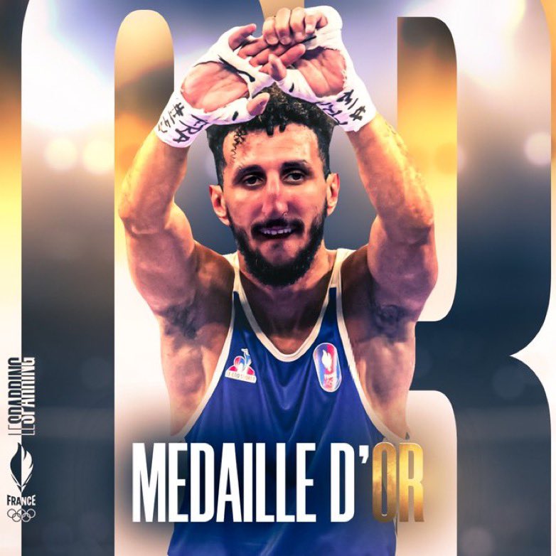 LeSparring's tweet photo. C’EST FAITTTTT !!!!!

Sofiane Oumiha décroche la première médaille d’or française en boxe pour ces JO ! 🥇

Tout simplement incroyable…🇫🇷

EN FINALE, CEST MAGIQUE !! 🇫🇷🇫🇷

Sofiane Oumiha s’impose face au canadien Wyatt Sanford et se dirige en finale !! 🇨🇦

L’or est à quelque pas ! ��

• Bilal Bennama✅✅✅
• Sofiane Oumiha✅✅✅🥇
• Makan Traoré✅❌
• Djamili Aboudou✅✅❌
• Wassila Lkhadiri✅❌
• Amina Zidani✅❌
• Estelle Mossely❌
• Davina Michel✅

(@youncsb🎨)

#AlerteMedaille