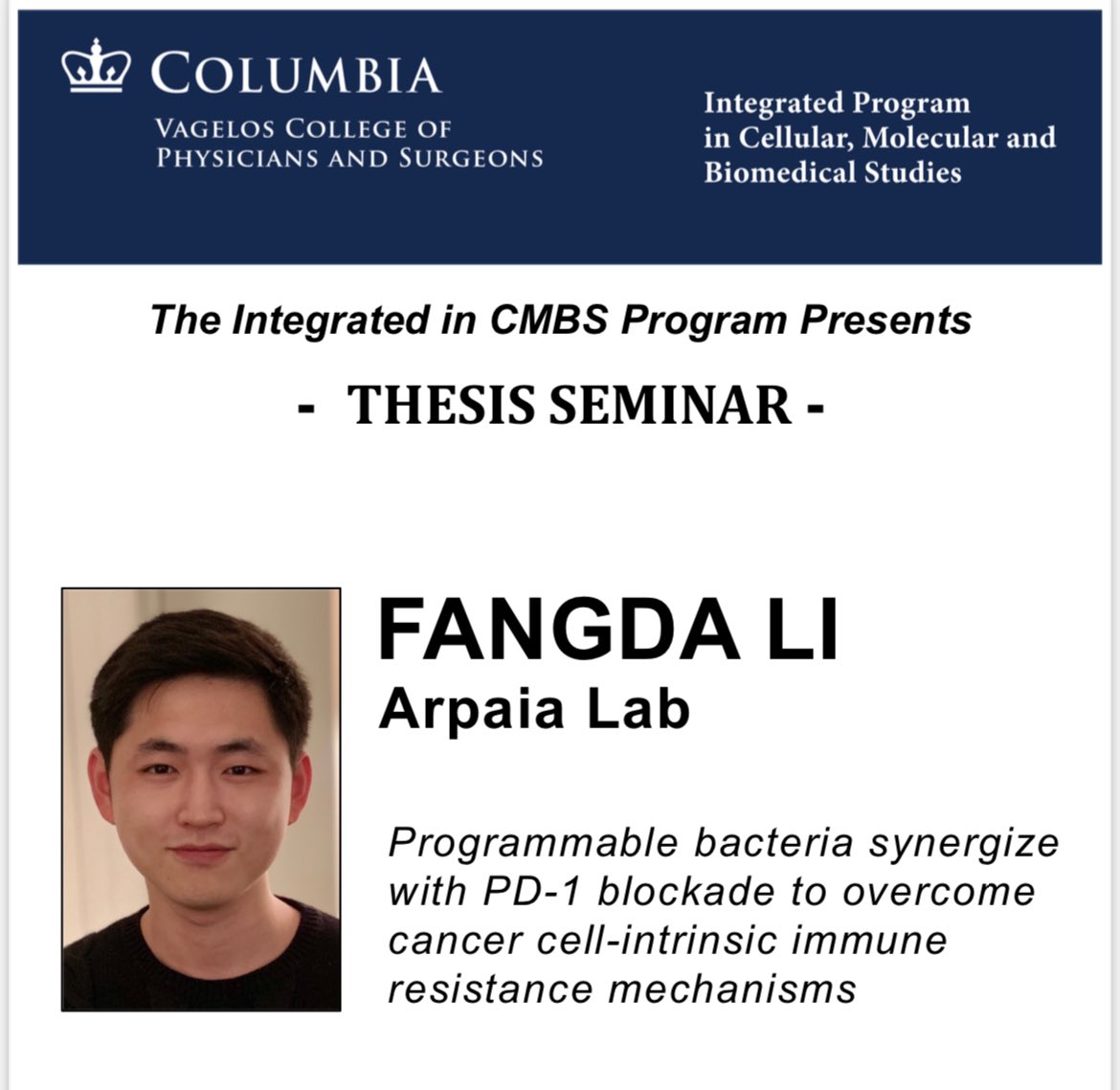 Join us tomorrow, August 8th, for the Thesis Seminar of <a href="/li_fangda/">Fangda Li</a> from the <a href="/arpaialab/">The Arpaia Lab</a>! See Basic Sciences Weekly Calendar for location.