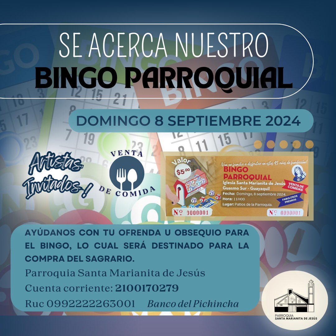 Participa, disfruta, colabora y gana con el gran bingo parroquial en familia este 8 de septiembre.