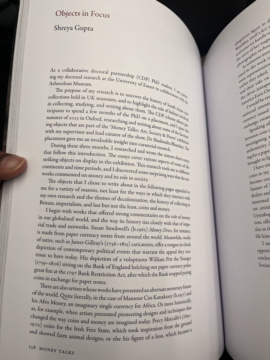 Shreyagupta1280's tweet photo. The launch of Money Talks, also marks my first publication! Find my essays in an ‘Objects in Focus’ series in the exhibition catalogue. Thank you to my supervisor and @CDPConnect for the chance to work on this catalogue on my placement. https://t.co/Gl9L4844dN