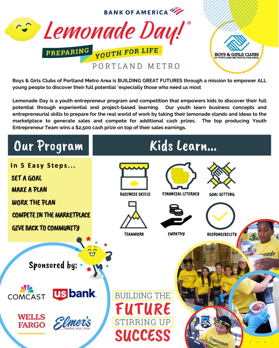 Boys &amp; Girls Clubs of Portland Metro Area is BUILDING GREAT FUTURES by empowering ALL young people, especially those who need us most, to discover their full potential.

Join us in supporting our youth this Saturday!
bgcportland.org/lemonade

#lemonade24 #lemonadeday