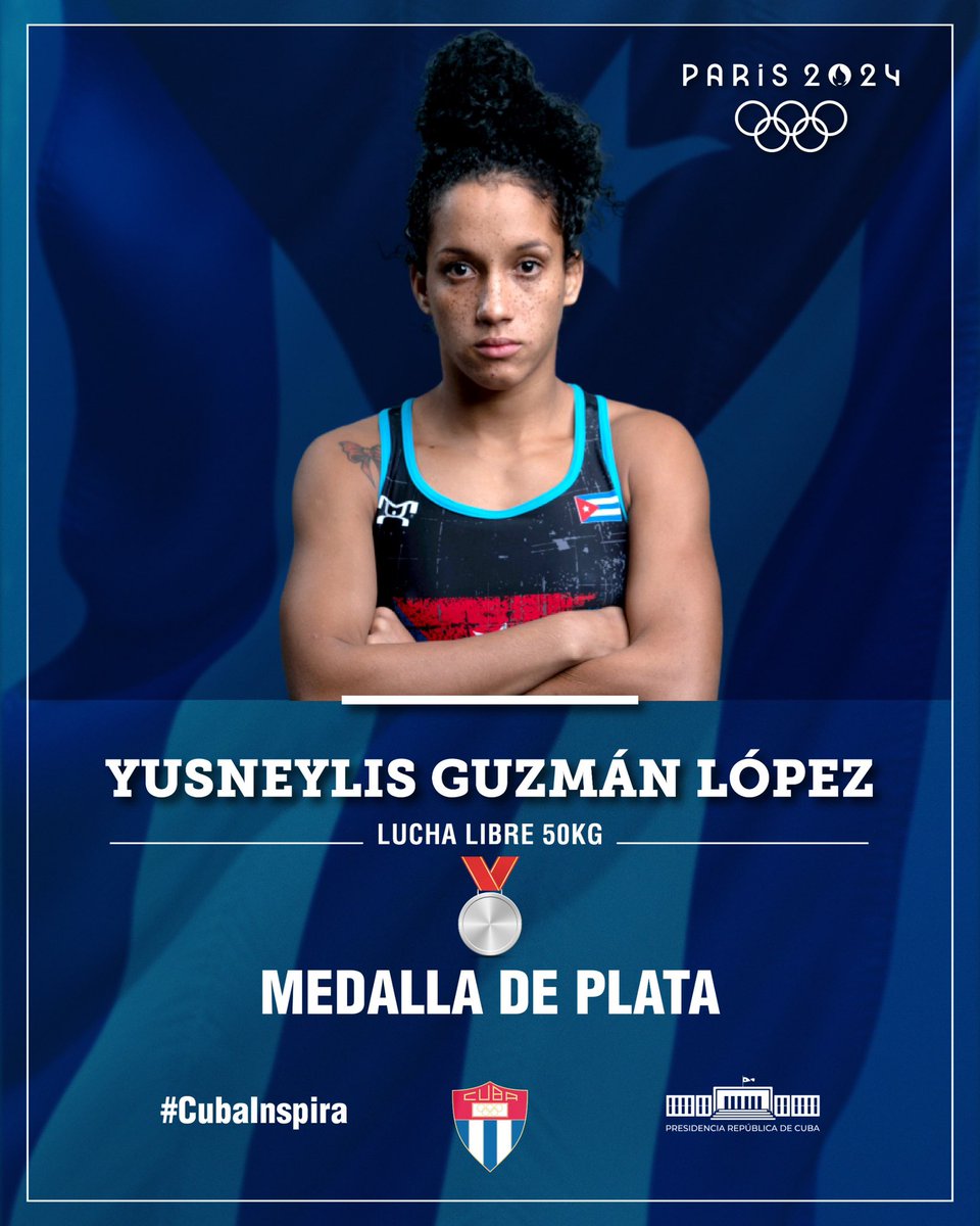 Yusneylis Guzmán, 50 kg lucha libre, ganó medalla de plata en #Paris2024, la primera presea en la historia de la lucha femenina cubana en Juegos Olímpicos.

¡Desde la #FMC muchas Felicidades, campeona!

#CubaInspira ❤️