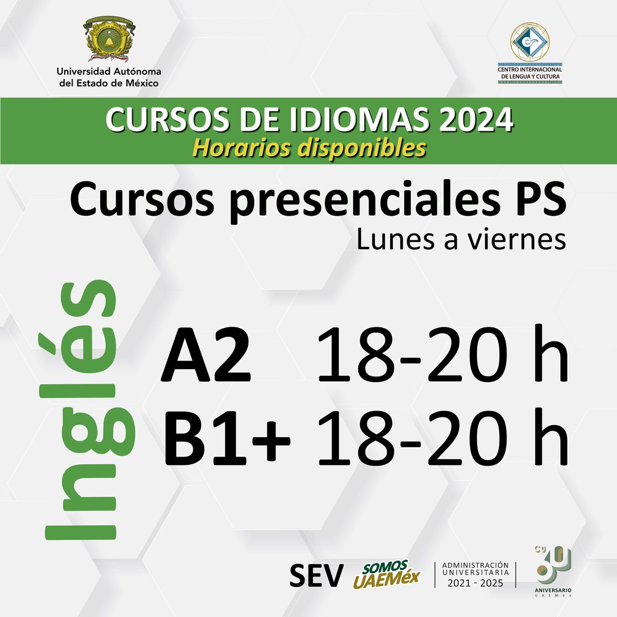 CILCUAEMex's tweet photo. 📣¡Atención! 📣 Contamos con cupos disponibles en los siguientes niveles para cursos calendarizados. Estos cursos inician el 26 de agosto y tenemos pocos lugares, ¡no te quedes fuera!
COMUNIDAD UAEMex 
https://t.co/CGuYgT32Gs
PÚBLICO GENERAL:
https://t.co/P9RLOlf0UK
#SomosUAEMéx https://t.co/CUxlIdlQCP