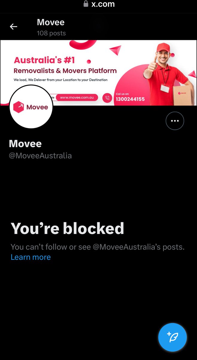 Moveeremovalist's tweet photo. #dodgyremovalists just blocked me 😂 
@MoveeAustralia
 stop scamming people 
@Channel9
 
@ACurrentAffair9
 
@consumervic
 
@acccgovau https://t.co/lW9GstdS62