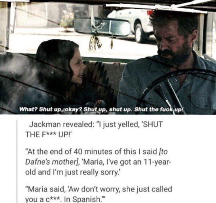 hanonfilm's tweet photo. dafne keen’s mother response to hugh jackman apologising for swearing in front of her daughter has got to be one of the funniest things ever 😭😭😭 https://t.co/cSxxrx1jvl