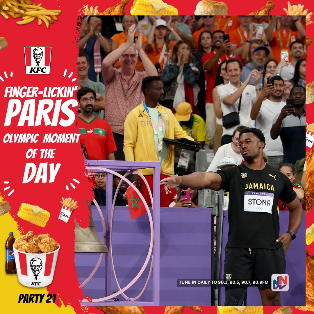 NationwideRadio's tweet image. #MofD: In the @kfcjamaica Finger Lickin’ Good Olympic moment of the day, Stona mines gold!

Gold medal - Jamaica's first in Paris
Olympic record - 70.00m
History for Jamaica - first gold medal from a man in a field event

...Roje Stona!

#Paris24 #KFC #NNNinParis