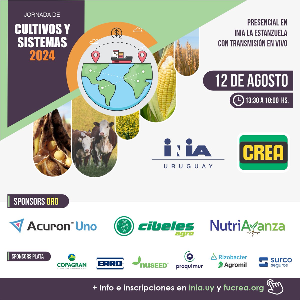 ⚠️⚠️⚠️ lunes 12 desde las 13:30 horas, <a href="/INIA_UY/">INIA URUGUAY</a> y <a href="/FUCREA/">CREA Uruguay</a> le invitan a una nueva edición de la Jornada de Cultivos y Sistemas. 
Resultados $, proyecciones, ambiente, maíz, chicharrita.

🚩Colonia, INIA La Estanzuela, Ruta 50 Km 11

📋Programa y detalles bit.ly/3WTSB92