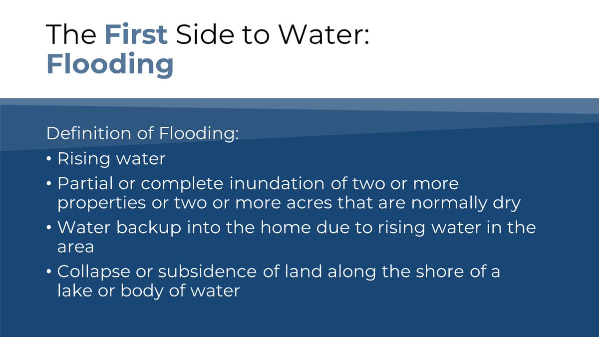 InsureRisk's tweet photo. Of the 70 Real Estate CE classes scheduled this year, roughly a third of them will be "The Two Sides of Water" class. The difference between one side of water and the other is an entire policy. Talk to your advisor, and be properly covered. https://t.co/ROpiafVrKb
