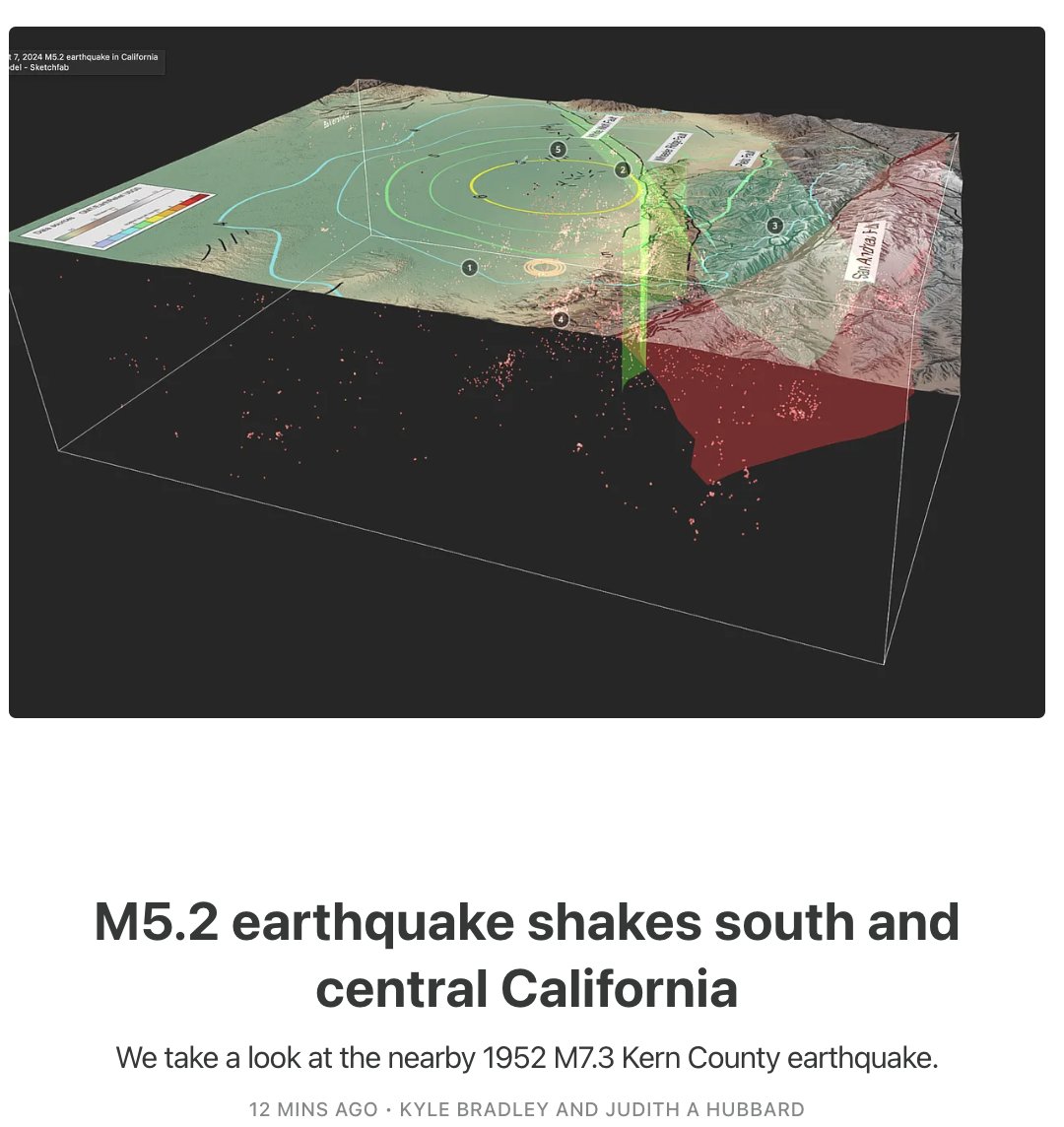 JudithGeology's tweet photo. Did you feel last night's M5.2 earthquake near Bakersfield? It was widely felt &amp; triggered an alert.

This area hosted one of California's largest inland events: a M7.3 in 1952 - but there's a lot we don't know about the faults in this region.

Read more on our blog; link in bio. https://t.co/GKEAsNDQJz