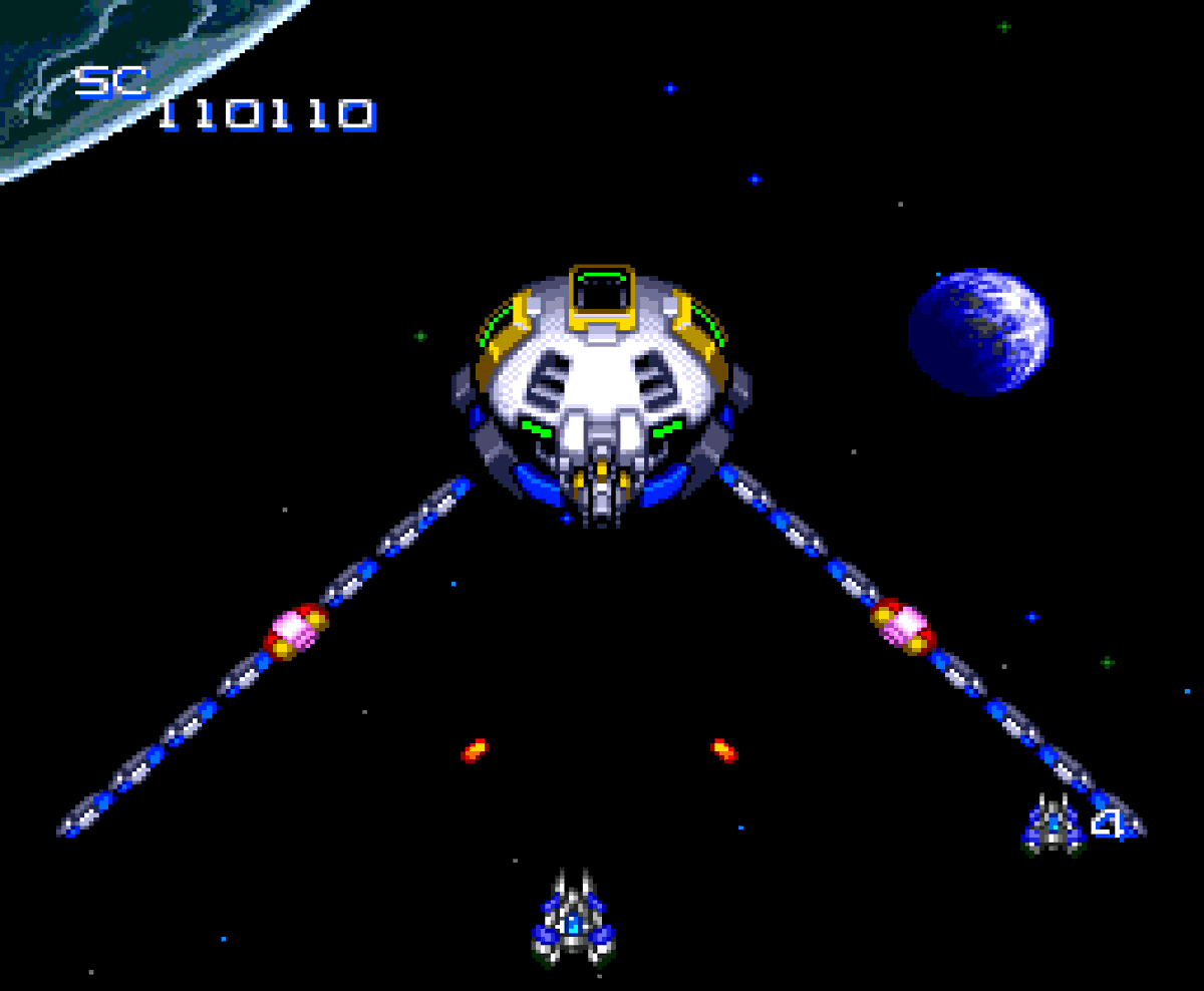 retrobro8's tweet photo. La fase 4 del #Nexzr es una salvajada si llegamos sin armas de apoyo, y la 6 es una bestialidad que me va a llevar mil intentos. Pero antes de llegar allí, el juego ofrece momentos de frustración como este mid-boss de la fase 2, que me sigue matando más de lo que debería.
#shmup https://t.co/C6etfupAYa