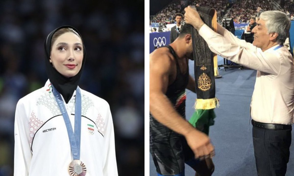 Danialmemar2's tweet photo. یک قهرمان ایران شال اباعبدالله بر گردن انداخت و قهرمان دیگرمان مدالش را تقدیم امام زمان کرد. 
بله، اینجا ایران اسلامی است و عشق اهل‌بیت تا ابد در دل‌های ایرانی‌ها. https://t.co/5HViEWx7Ap