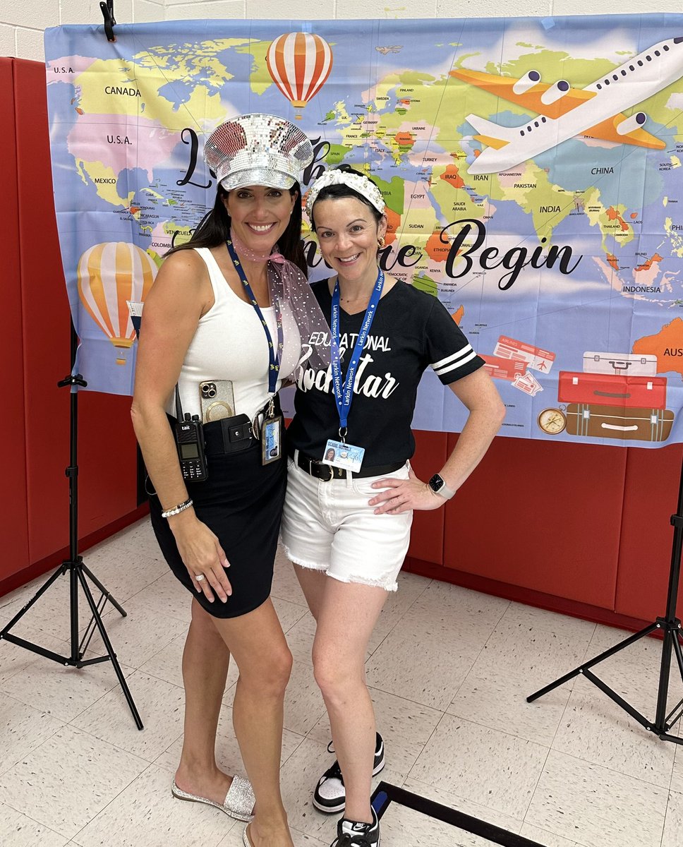InstructionSupt's tweet photo. First stop today was Lowrie! The energy and excitement among the admin and staff was AMAZING! Their “let the adventure begin” theme was a great way to launch the school year! @NataliePoliU46 and AP Smith are going to rock it! #larkinnetwork https://t.co/6Y1soAtRab