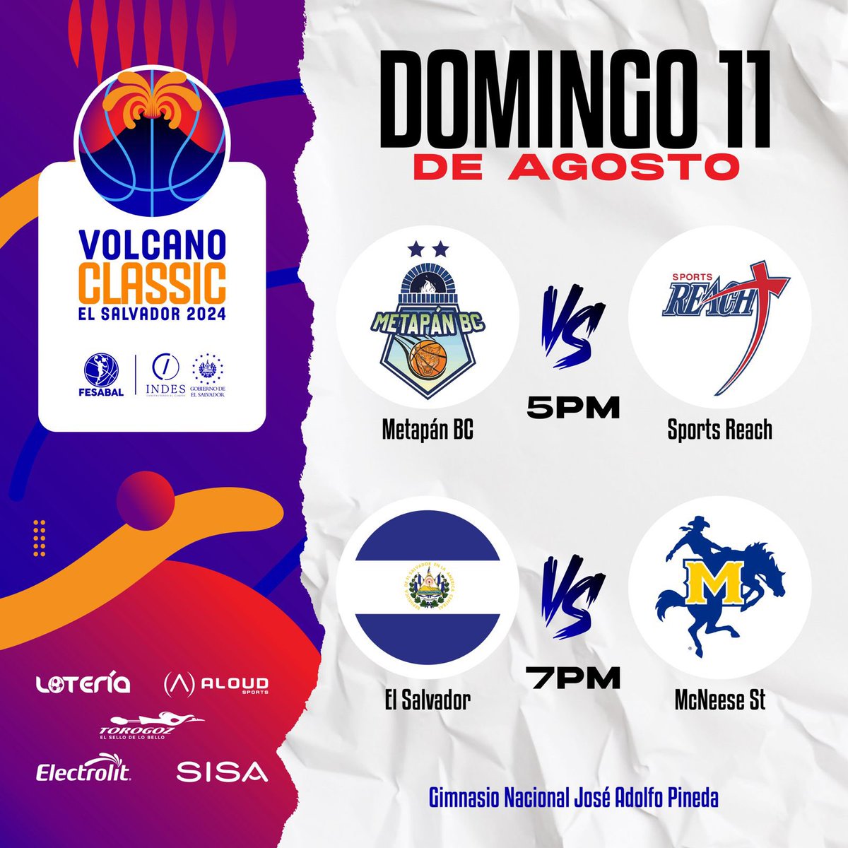 Te compartimos la programación del 𝐕𝐨𝐥𝐜𝐚𝐧𝐨 𝐂𝐥𝐚𝐬𝐬𝐢𝐜 El Salvador 2024. 🌋🏀🇸🇻

🗓️: 9 al 11 de agosto.
📍: Gimnasio Nacional José Adolfo Pineda. 
📺 : <a href="/AloudSports/">Aloud Sports</a> 

🎟️ Boletos a la venta: funcapital.com

#ConstruyendoElCamino
#VolcanoClassicSV2024