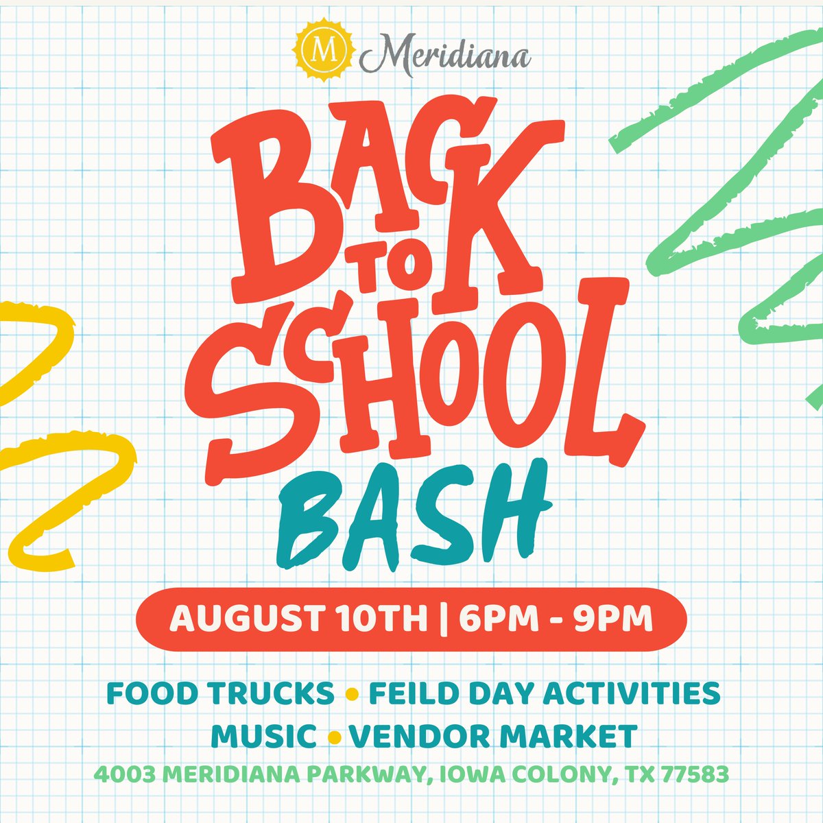 It's that time of the year again 🍎Join us for an evening of fun at Meridiana's annual Back to School Bash. Enjoy food trucks, games, field day activities, a vendor market, and more! 🎒

Let us know we'll see you there on August 10 from 6pm-9pm: bit.ly/4fe5fXP