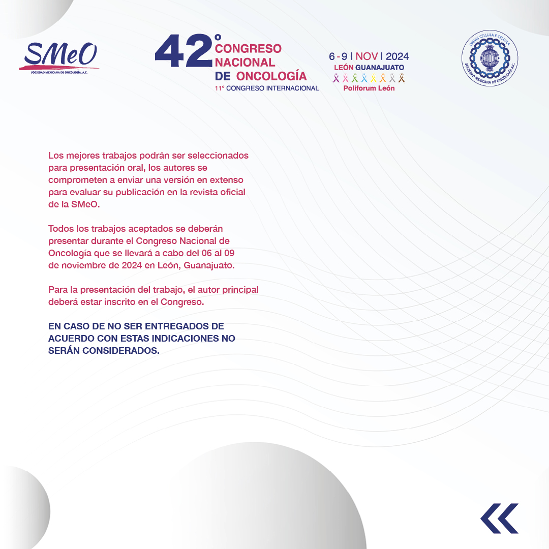 SMEOMX's tweet photo. ¡Últimos días para participar!

La convocatoria para los Trabajos Libres y Cartel 2024  cierra el 15 de agosto a las 23:59 hrs. No te quedes fuera y asegura tu lugar. 

Envío de trabajos: https://t.co/kR6aG4sH3p

#investigaciónoncológica #convocatoria2024 #trabajoslibresycartel https://t.co/GprmVwFxWD