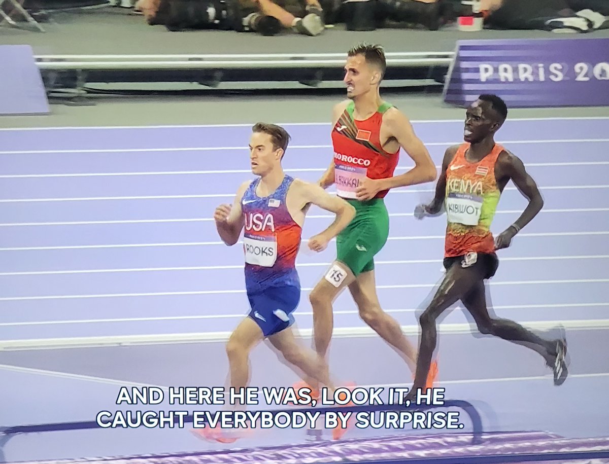 IfMarys's tweet photo. Men's 3K steeplechase on BG, look up and this Rooks dude is casually laying the hammer down. 😭 #Mens #3000m #3000mFinals #trackandfield #Paris2024 #ParisOlympics2024 #ParisOlympics #Olympics2024Paris #OlympicGamesParis2024 #Olympics #Olympics2024 #USA #OlympicGames #KennethRooks https://t.co/Zj8dXrVr8K