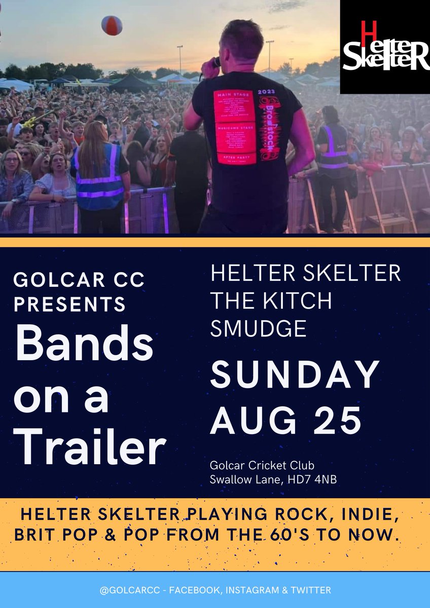 Golcar Cricket Club (@golcarcc) on Twitter photo It's only two weeks away now, best bank holiday gig around with free entry. Gates open at 4pm; three awesome bands, can bar in operation, food stalls, fun for the whole village. Bands on a Trailer is back. #UTV #Golcar It's only two weeks away now, best bank holiday gig around with free entry. Gates open at 4pm; three awesome bands, can bar in operation, food stalls, fun for the whole village. Bands on a Trailer is back. #UTV #Golcar