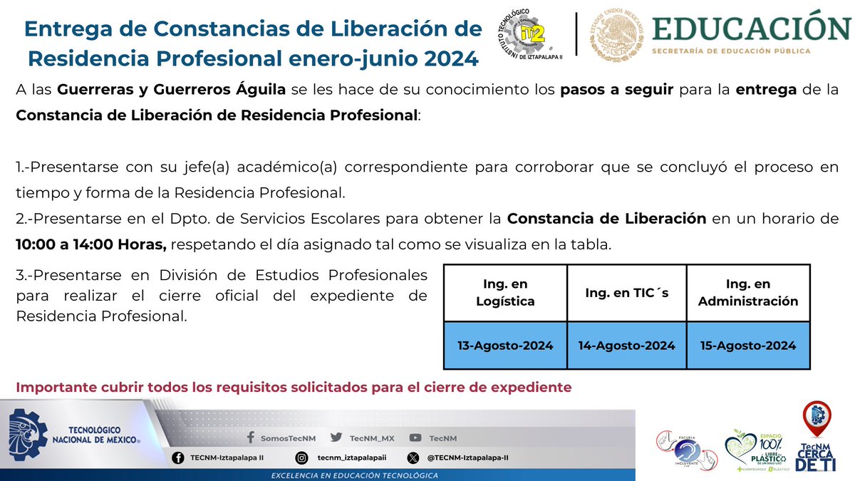 ¡ AVISO IMPORTANTE !
Toma en cuenta la siguiente información.