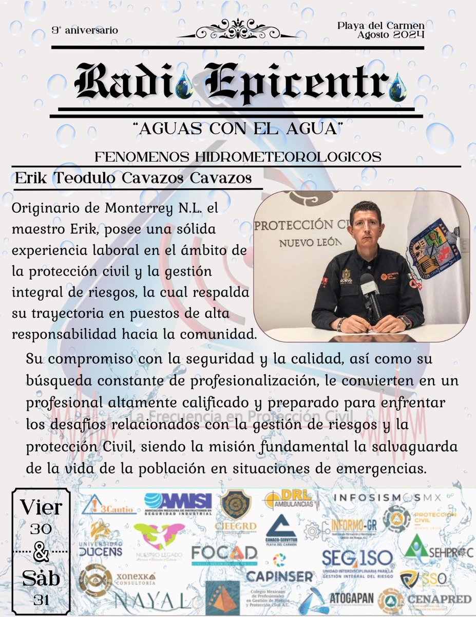 RadioEpicentro1's tweet photo. Sexto ponente confirmado para nuestro 9º Aniversario de Epicentro “Aguas con el Agua” https://t.co/HgJ3dlElHy