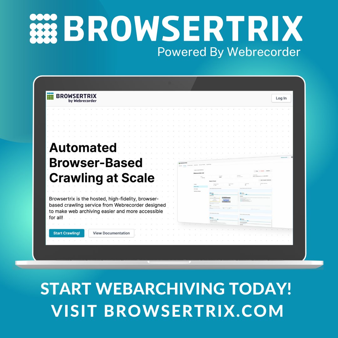 We're thrilled to announce the launch of our premier  webarchiving platform Browsertrix! Archive websites &amp; social media, curate collections and replay your webarchives for as little as $30 / month!  browsertrix.com