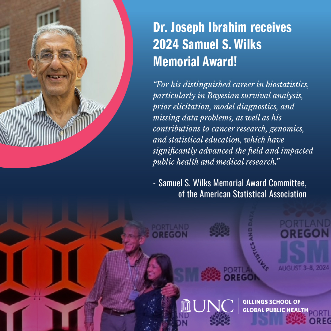 We congratulate Dr. Ibrahim on this award for his outstanding contributions to statistics, which he received Tuesday at #JSM2024 in Portland!