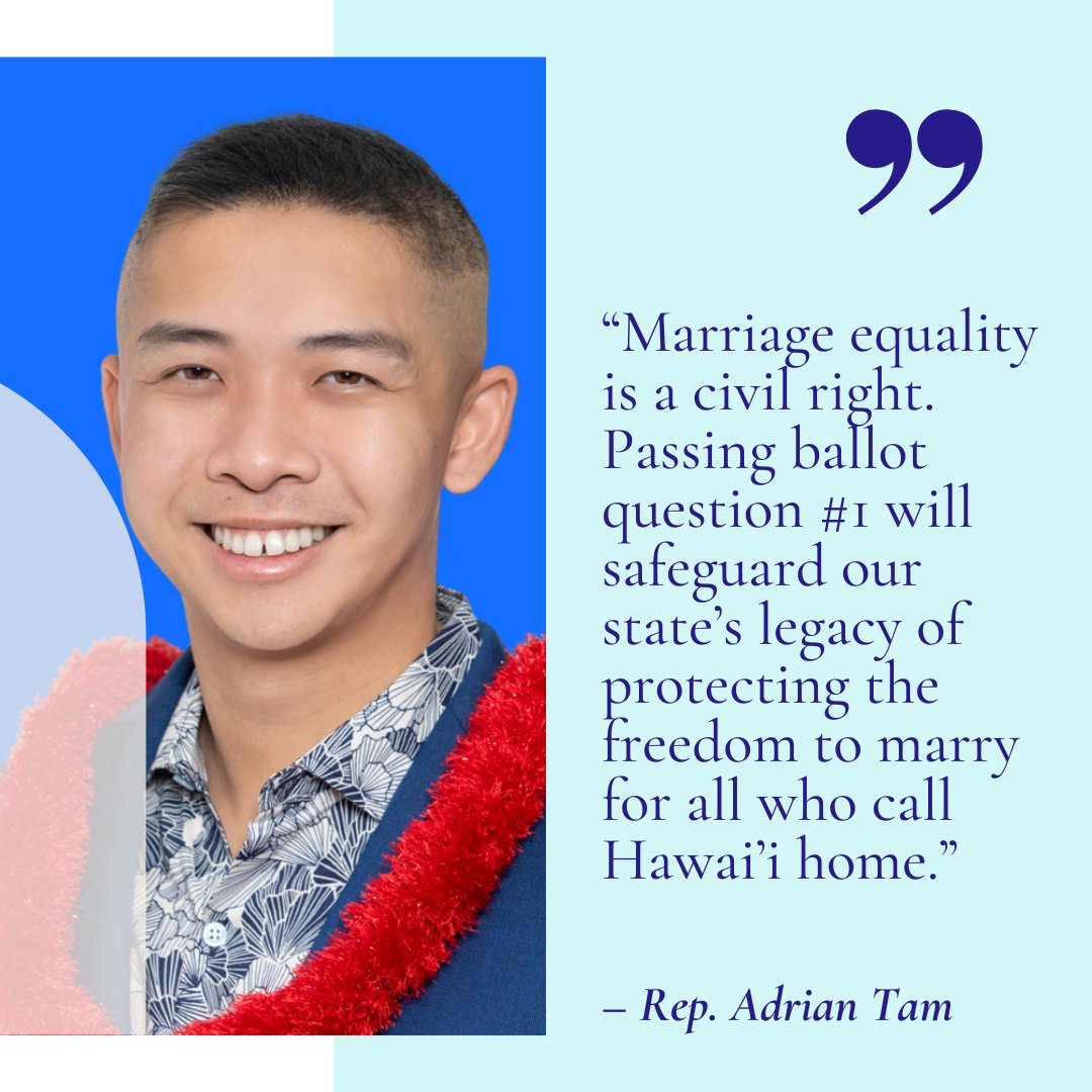 kriscoffield's tweet photo. Rep. @adrianktam, Co-Chair of the Equality Caucus at the Hawai’i State Legislature, knows how important it is to support marriage equality for all. Let’s pass ballot question #1 to guarantee the freedom to marry for all who call out islands home. #yesonone #yesformarriage #yeson1 https://t.co/WE4TsvDIMO