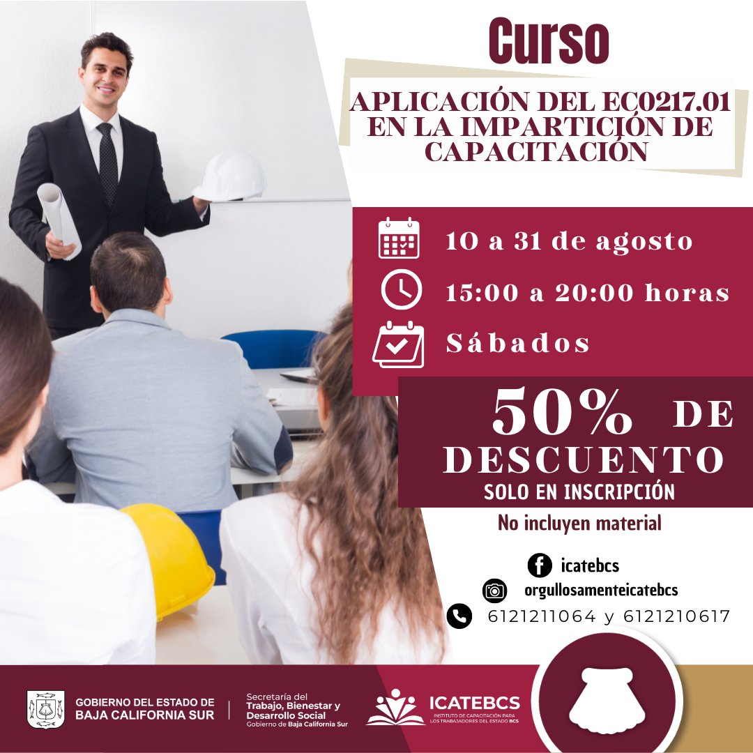 icatebcs's tweet photo. Capacítate como instructora e instructor 👩‍🏫
No te quedes fuera y pide informes
📌 Avenida de los Deportistas y Bordo de Contención,
Col. 3 de Mayo
📞 Atención telefónica: (612) 12 10 617 de 8:00 a 19:00 horas, de lunes a viernes y, de 9:00 a 19:00 horas los sábados. https://t.co/FN9u04cQqC