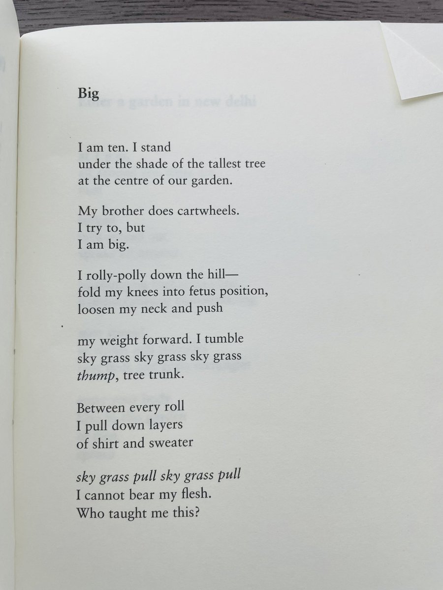 Day 7 of the <a href="/SealeyChallenge/">The Sealey Challenge</a> is MY BODY DIDN’T COME BEFORE ME by Kuhu Joshi! 💙

“I cannot bear my flesh. / Who taught me this?” 

#SealeyChallenge 
#SealeyChallenge2024