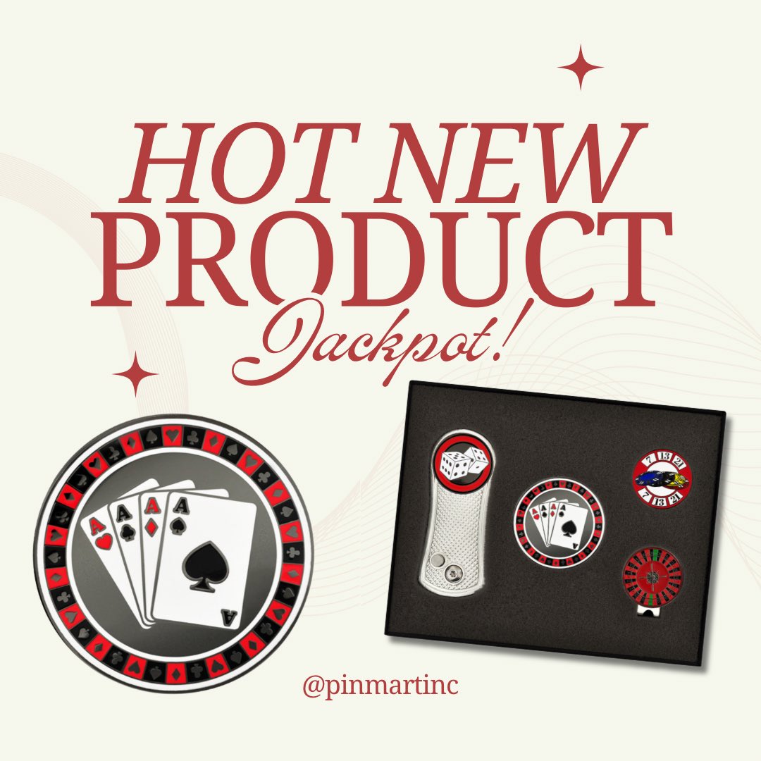 PinMart's tweet image. Hit the green in style with our casino-inspired golf set! Who says golf can’t be a gamble? 🎲🎰⛳️🤑

#pinmart #enamelpins #custompins #pincollection #pincollector #pins #golfaccessories #ballmarker #forefun