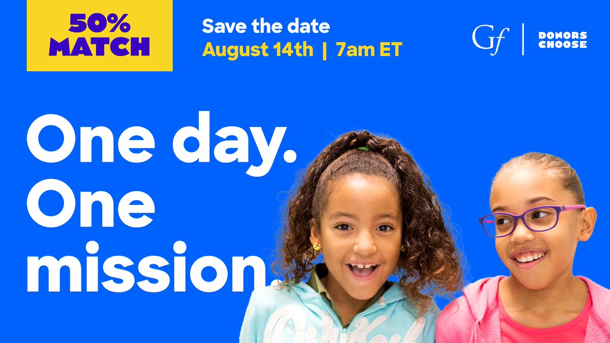 Meriden K12 (@meridenk12) on Twitter photo 📚✨ On August 14, the Gates Foundation is making sure every donation to classroom projects on <a href="/DonorsChoose/">DonorsChoose</a> is matched at least 50%.
Don’t miss out — bit.ly/4dLq9ft 📚✨ On August 14, the Gates Foundation is making sure every donation to classroom projects on <a href="/DonorsChoose/">DonorsChoose</a> is matched at least 50%.
Don’t miss out — bit.ly/4dLq9ft