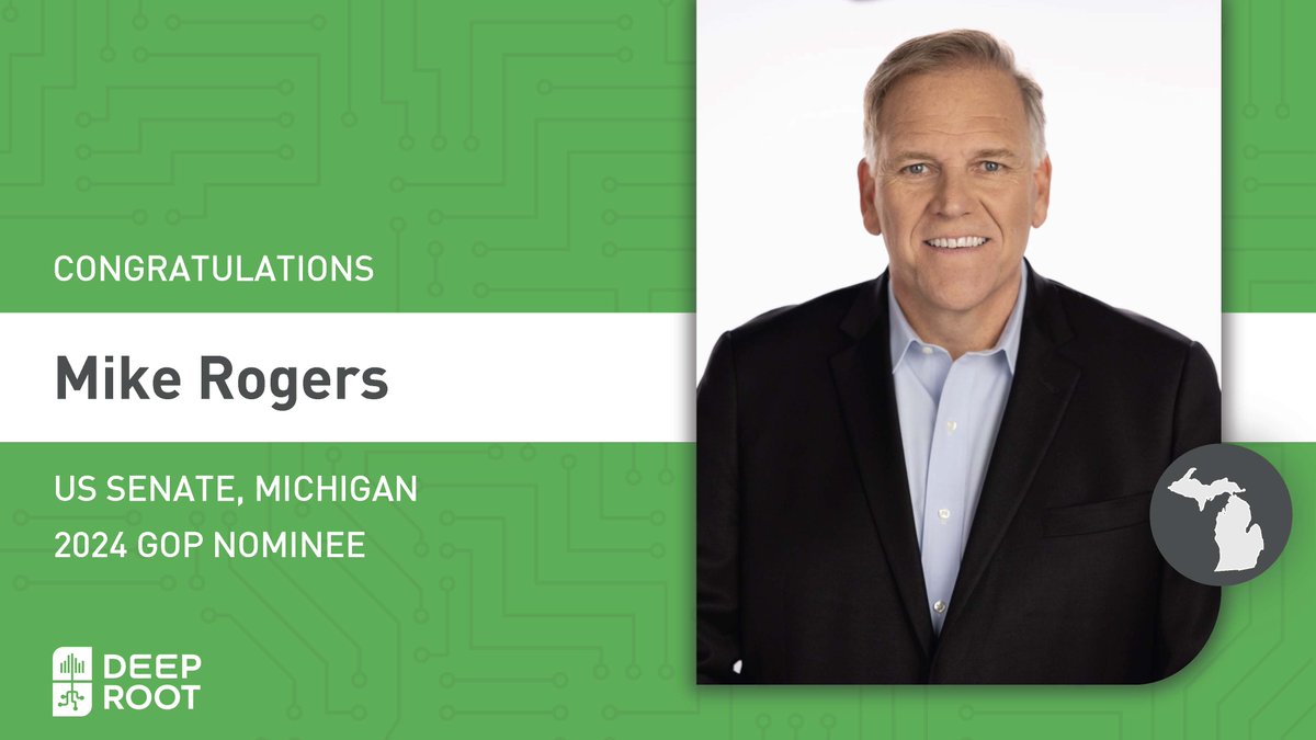 Congratulations to <a href="/MikeRogersForMI/">Mike Rogers</a> on his landslide victory to secure the GOP nomination for Michigan's US Senate General Election! 
Team Deep Root is excited and ready to help Mike get elected to the US Senate in November!