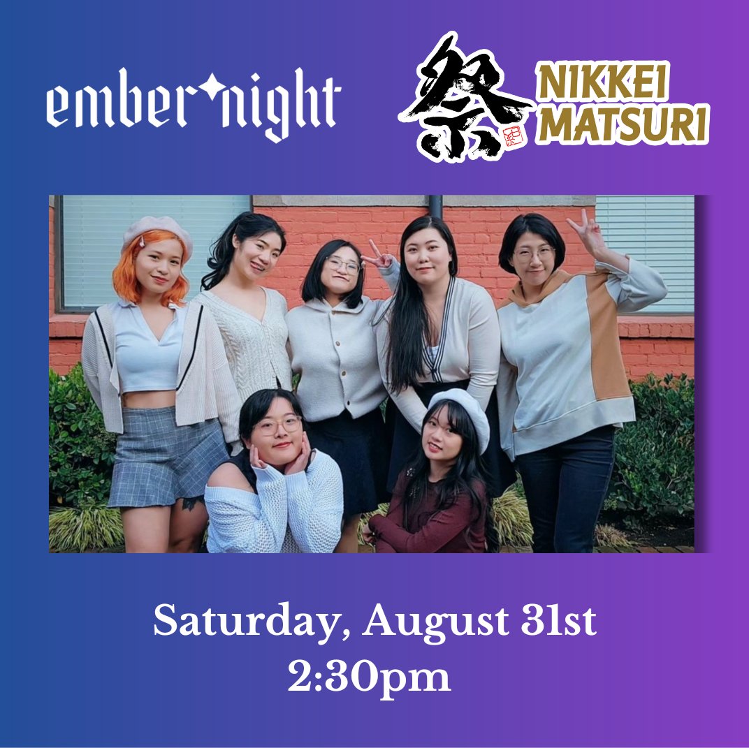 📢 NEXT LIVE!
ember*night will be performing at Nikkei Matsuri, August 31st! 💮

This event will not have a meet &amp; greet, but our Ko-Fi shop is open for merch pre-orders!
Use code Sparks2024 for event pickup