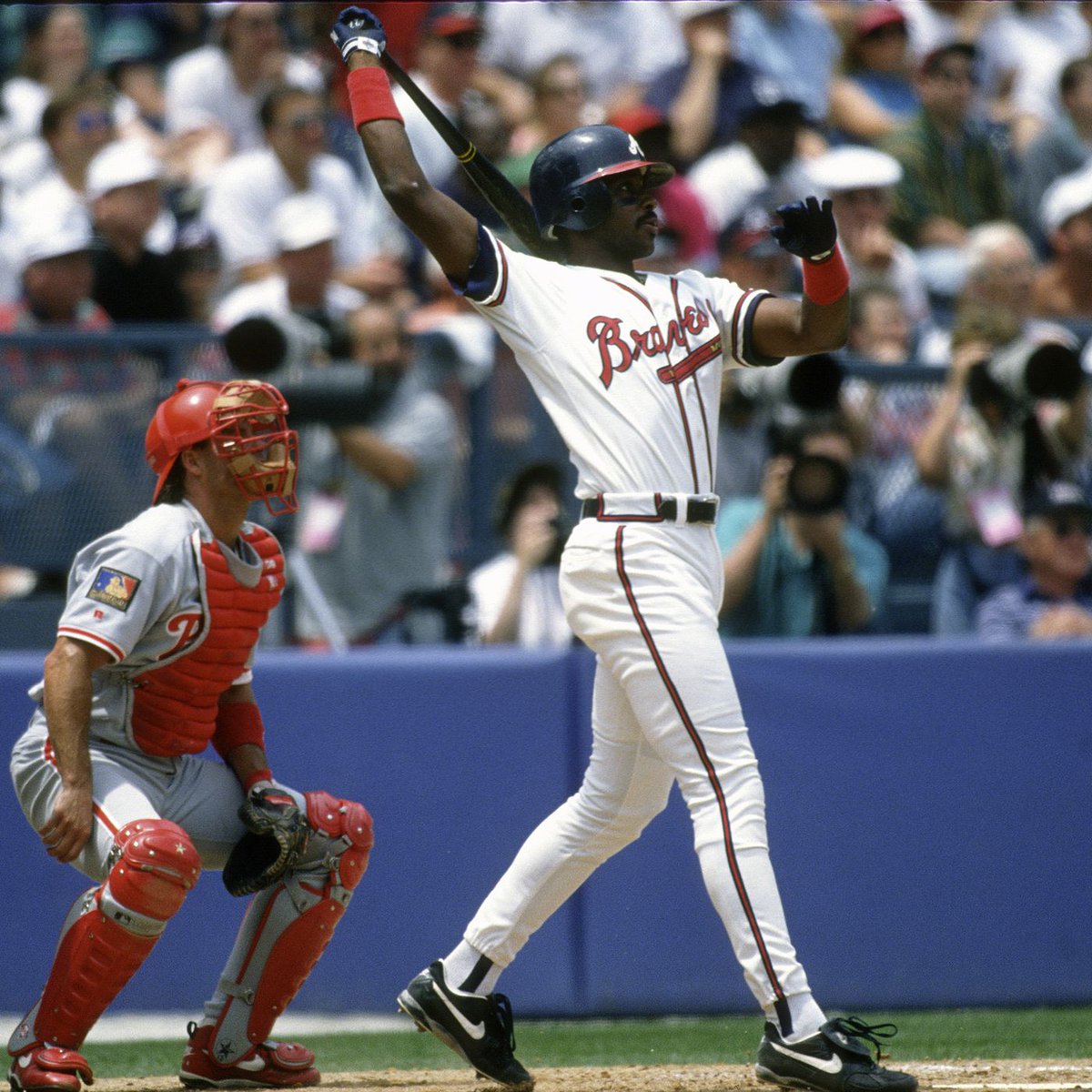 notgaetti's tweet photo. Fred McGriff's HOF candidacy on the BBWAA ballot was one of the great casualties of the steroid era.

Early in his career, he won a HR title in each league, leading the AL with 36 homers in 1989 and the NL with 35 in 1992. After that, he continued to average more than 30 HR per 162 games for the remainder of his career, but those annual totals went from being near the top of the league to not even being halfway to the top of the league as steroid merchants began hitting 50, 60, and even 70 homers a year.

I had two major gripes with the mishandling of his candidacy on the BBWAA ballot (besides the obvious fact that he never received the 75% of the vote necessary for induction):

1. Eligibility to remain on the ballot was decreased from 15 years to 10 years while he was on the ballot, so instead of being grandfathered in, he saw his maximum stay on the ballot drop by 1/3 right away (which I found unfair); and

2. The writers seemed to want to have it both ways, punishing the PED users whose gargantuan numbers completely reshaped the record books while simultaneously punishing McGriff for not putting up as gaudy numbers as the PED users (which I also found unfair).

The good news is that the Crime Dog's story has a happy ending, and he was ultimately elected to the Hall of Fame by the Era Committee, going a perfect 16 for 16 on those ballots and becoming just the second player ever to receive 100% of the vote on a Veterans'/Era Committee ballot (the great closer Lee Smith being the first).

Durable, powerful, a cleanup man's cleanup man.

And now, finally, a Hall of Famer.