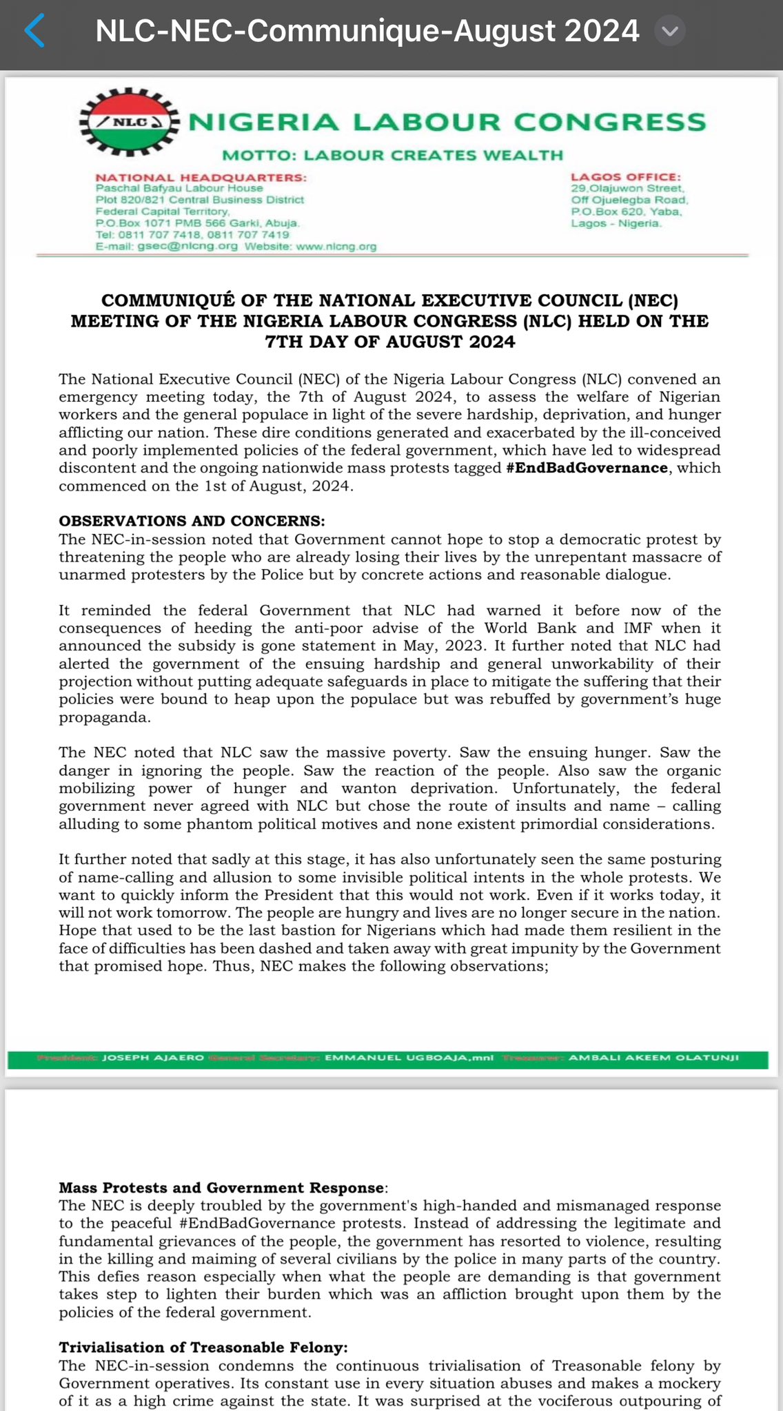 EndBadGovernance Protest 