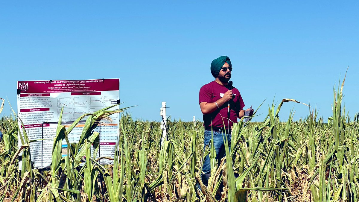 Atinderpal Singh (@atinderpal23) on Twitter photo We had a field day at NMSU’s Agricultural Science Center at Clovis on Aug 6. Our team presented the research focused on soil health and water measurement in plots facing irrigation retirement. 
#soilhealth #covercrops We had a field day at NMSU’s Agricultural Science Center at Clovis on Aug 6. Our team presented the research focused on soil health and water measurement in plots facing irrigation retirement. 
#soilhealth #covercrops
