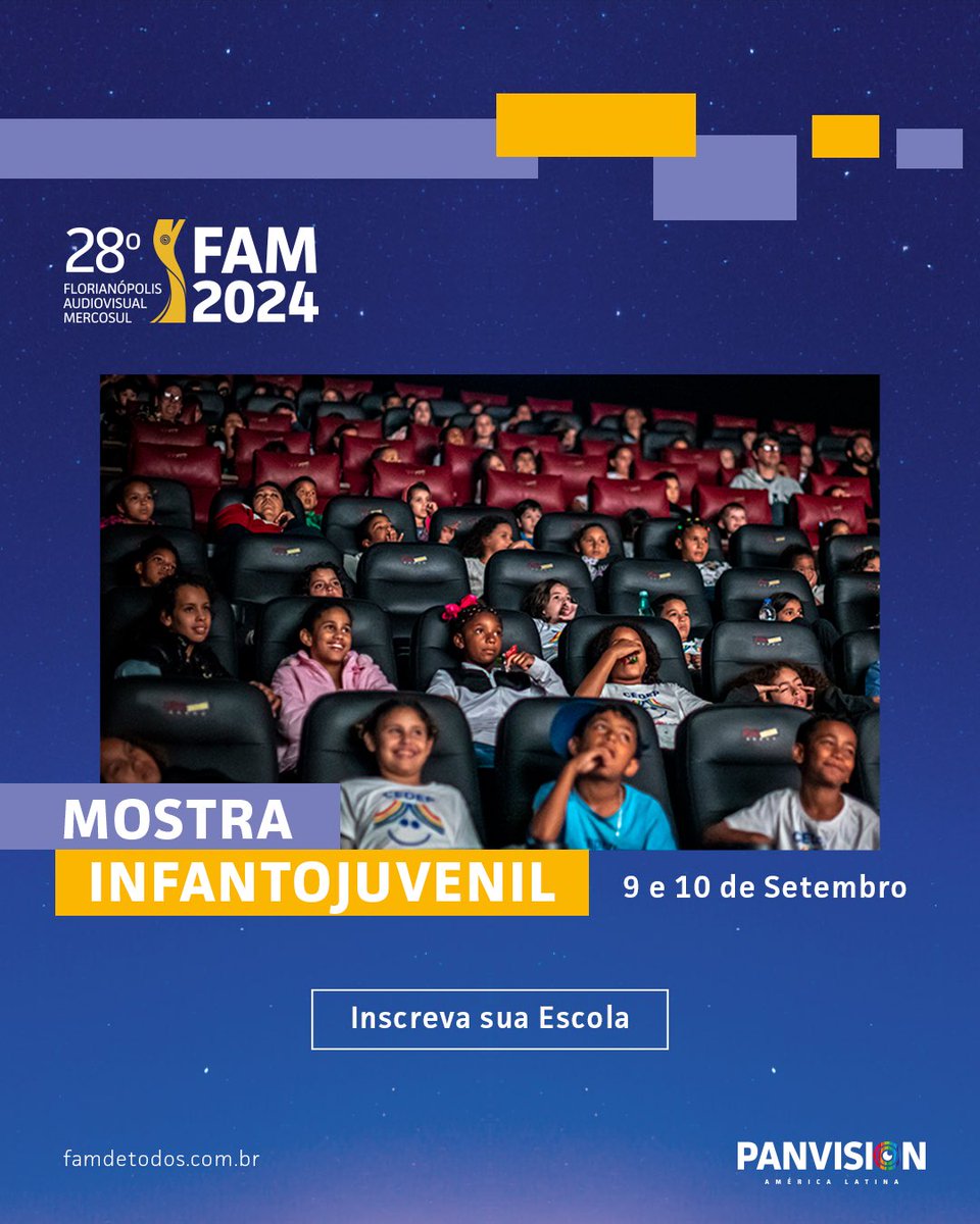 Professores, agendem suas turmas para curtirem um dia de cinema no Festival Internacional de Cinema Florianópolis Audiovisual Mercosul - FAM 2024. 🎥😍 

Para + Informações e Inscrições 👇
forms.gle/dVAr7Jy3gBzeXR…