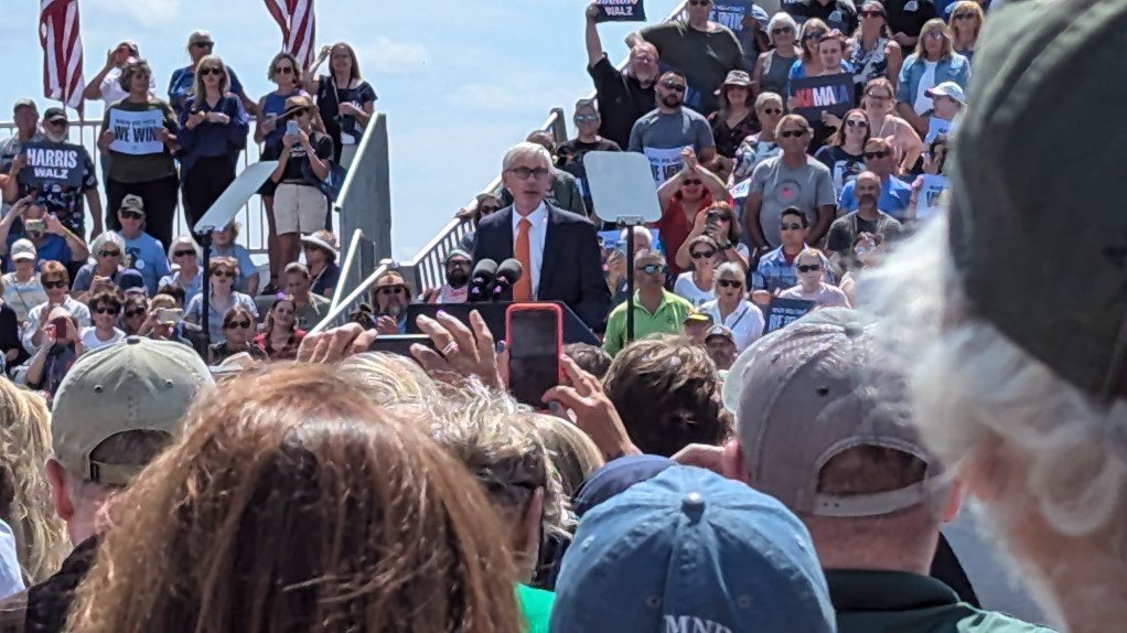 The WI teacher Governor... Hyping fellow teacher Walz. Making Wisconsin jokes... Harris and Walz go together like custard and curds. #eauclaire #HarrisWalz2024