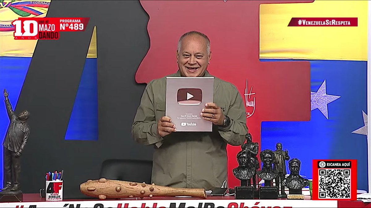 YouTube otorgó un premio de plata al programa de televisión, Con el mazo dando, del primer vicepresidente del Partido Socialista Unido de Venezuela (PSUV), Diosdado Cabello.