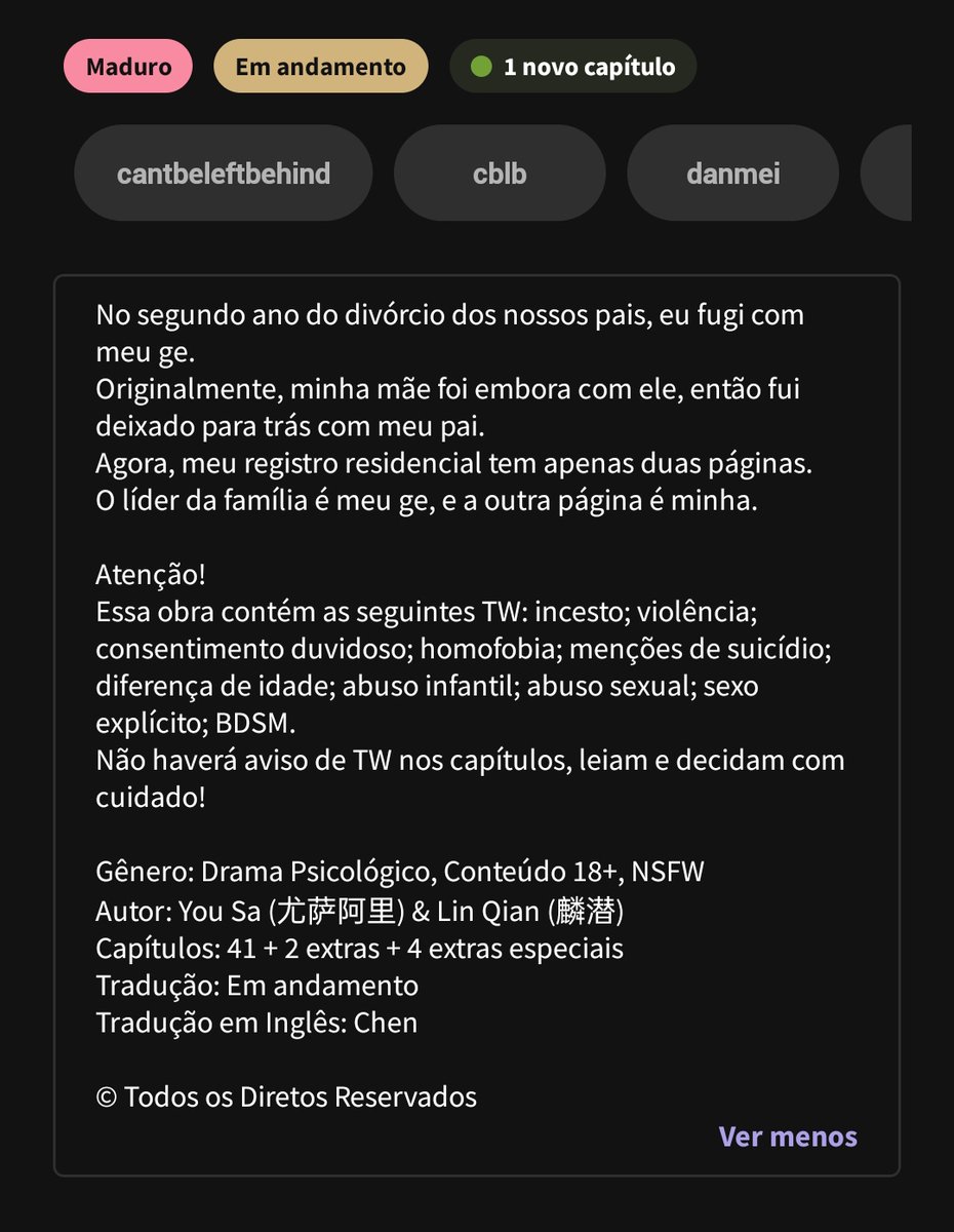 kanaetrad's tweet photo. LEIAM NÃO TE DEIXAREI PARA TRÁS
temos:
• muitos gatilhos
• drama psicológico
• temas sensíveis
• mais gatilhos
• gatilhos
🔗: https://t.co/fuQM4GuYOg
#danmei #wattpad #ptbr #ntdcblb #cantbeleftbehind #cblb
rts são apreciados 🖤 https://t.co/YCPkMFlIUv