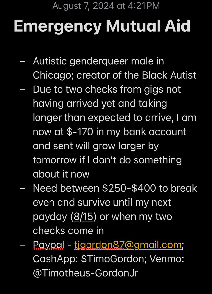 TimotheusGordon's tweet image. via IG: @blackautist

#MutualAid #ActuallyAutistic #Emergency #BlackAndDisabled 

More info at: instagram.com/p/C-Yjsudxruf/…