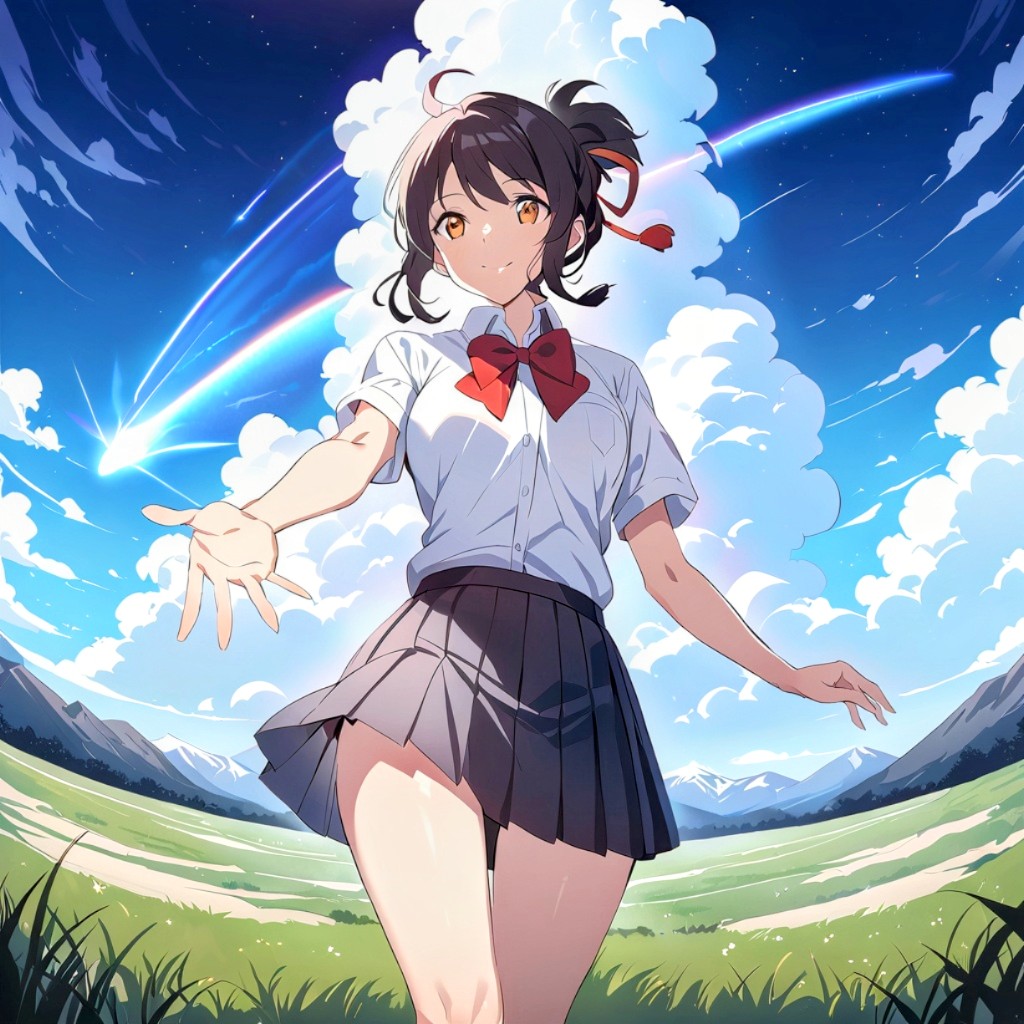 夏になると新海誠監督の映画見たくなる

君の名は 宮水三葉
#AIイラスト 
#君の名は
#アニメ好きと繫がりたい 
#新海誠
#AI美女