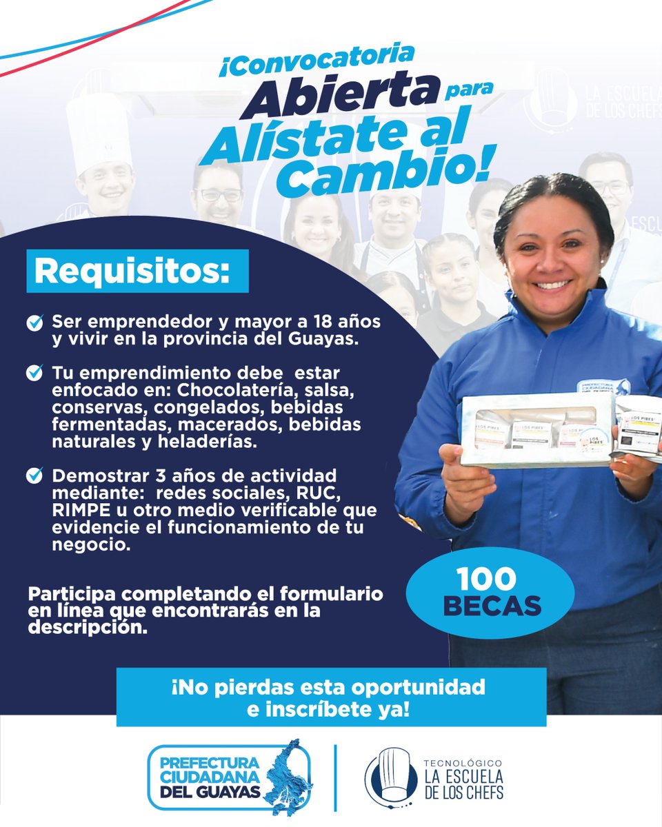 Guayas_Prod's tweet photo. ¡Alístate al cambio en Guayas!✊

Si eres emprendedor guayasense de alimentos y bebidas, anímate a participar en el programa Alístate al Cambio, donde tendrás la oportunidad de potenciar tus procesos de producción mediante capacitaciones. 

Inscríbite➡️: https://t.co/SZxlrep389 https://t.co/a7ir3SEo7b